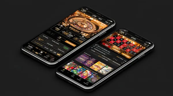 A young woman relaxing with her phone while dynamic casino elements float around her, illustrating the smooth mobile experience offered by the SPINARA app.